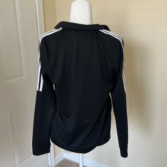 M Medium ADIDAS Stripes Hoodie Jacket Zip Up Black Sports Activewear - Picture 3 of 5